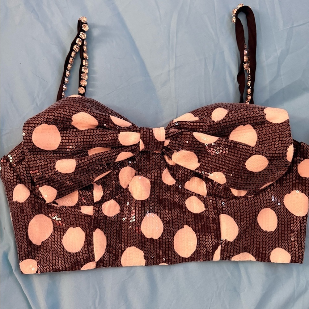 Polka Dot Sequin Crop Top - Picture 2 of 6